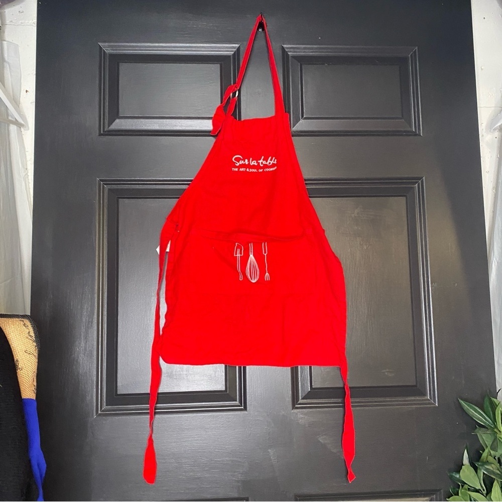 Sur La Table Kids Red & White Embroidered Cooking Apron With Pocket
